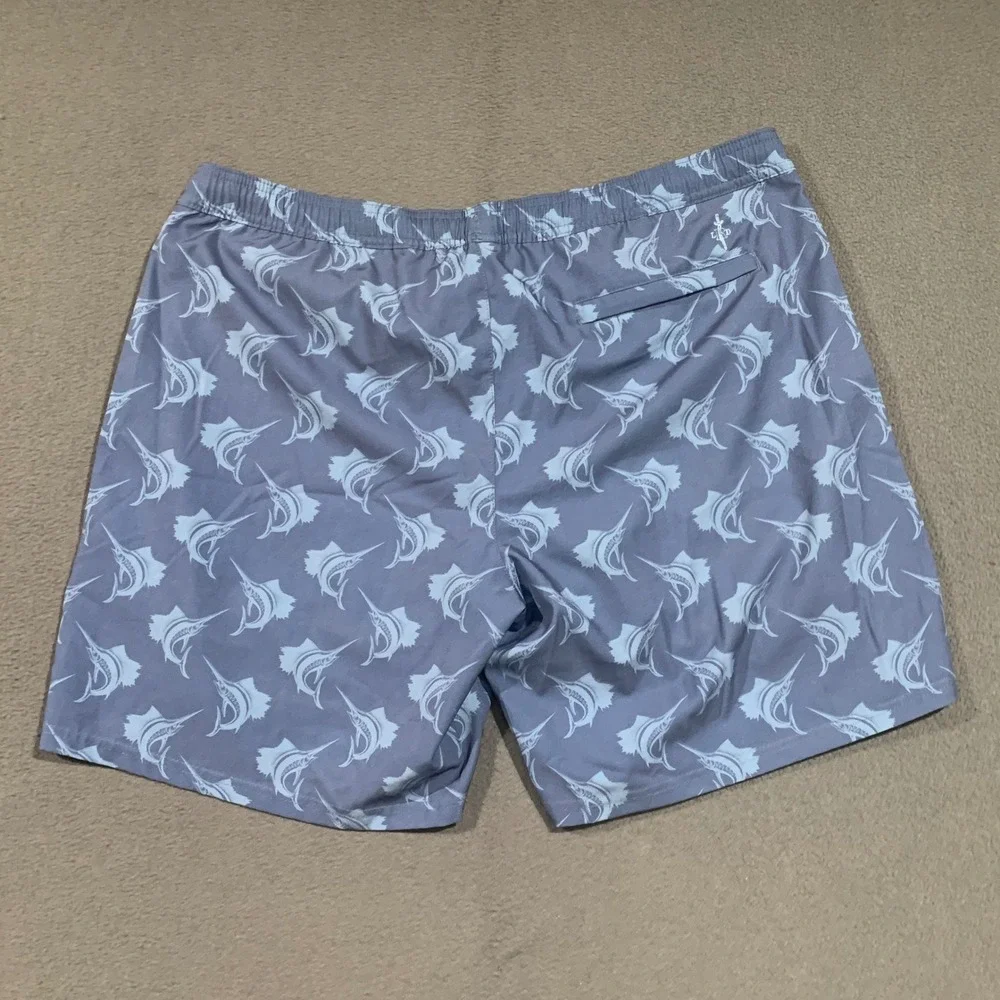 LRD Performance Mens XL Blue Marlin Fish Print Swim Trunks Board Shorts 7 Inseam